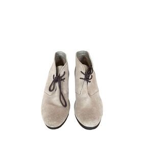 Crocs Womens Tan Closed Toe Leigh Lace Up Suede Wedge Heel Ankle Boots Size 9.5